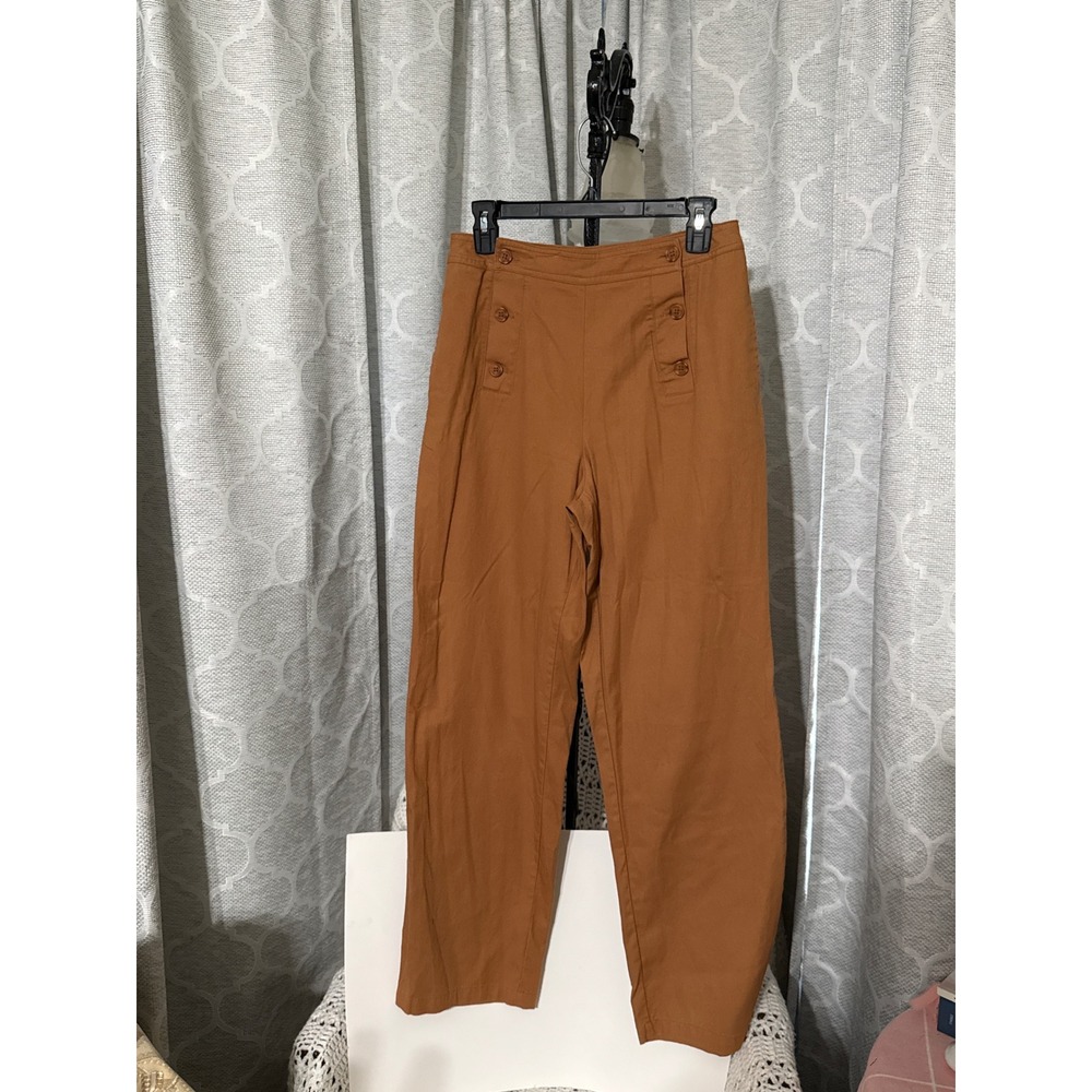 Habitual Girl Womens Sailor Pants Brown Cotton High Rise Button Front Size M